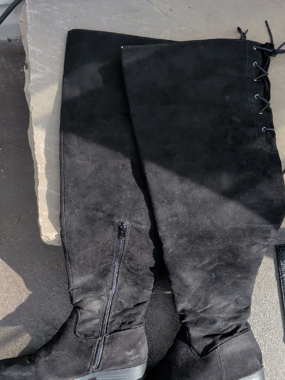 Express Black Over-the-Knee Lace Up Suede-Look Boots